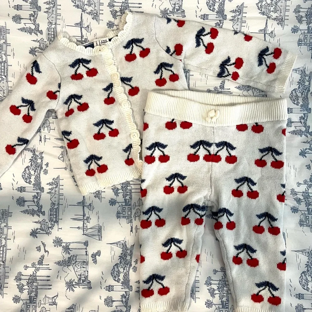Janie & Jack Cherry Cardigan + Sweater Pant